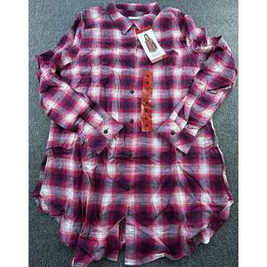 Boston‎ Traders Shirt Womens Medium Pink Red Plaid Flannel Button Up Modal NEW